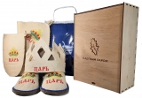 Подарочный набор для бани и сауны Царь Корона в сувенирной фанерной коробке